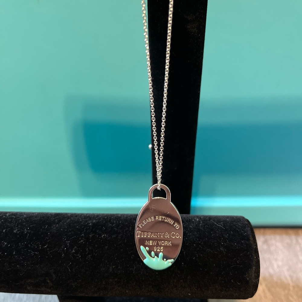 Tiffany Sterling Silver Enamel Return to Tiffany Color Splash Oval Tag Pendant